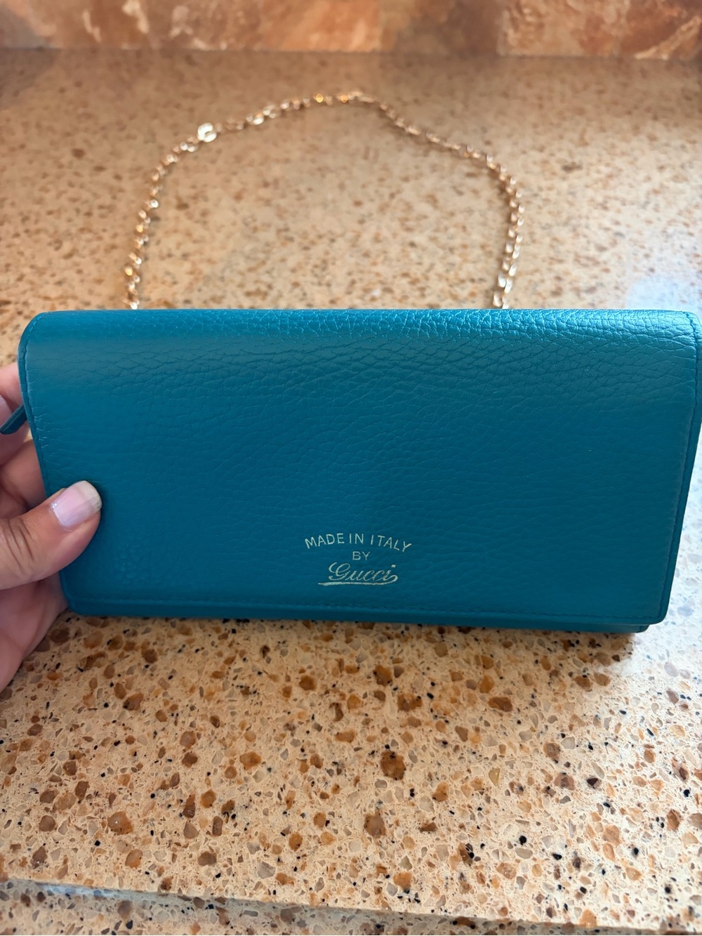 Gucci Teal Leather Chain Clutch